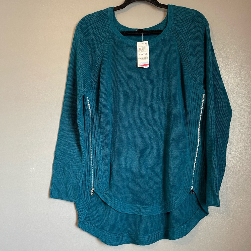 NWT INC Int Concepts XL Womens Teal Scoopneck Knit Zipper Sweater Blouse Top $89